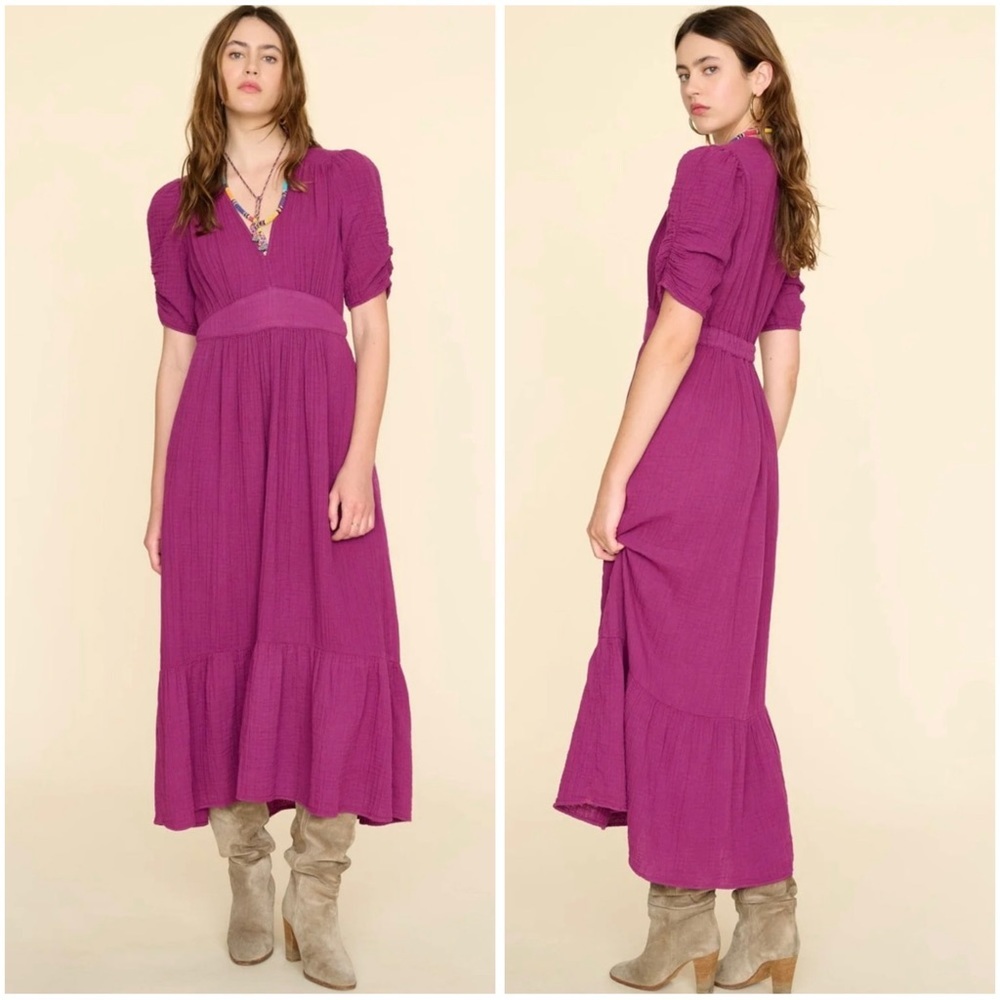 Sz L XiRENA Minimalist Lightweight Cotton Gauze Brinley Midi Dress In Plum